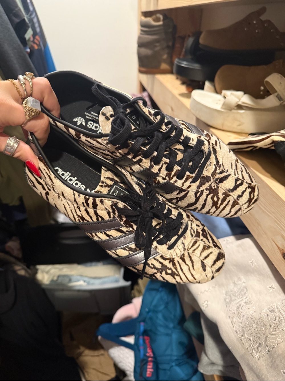 adidas Women’s Zebra-Print Lace-Up Sneakers in Black and Beige